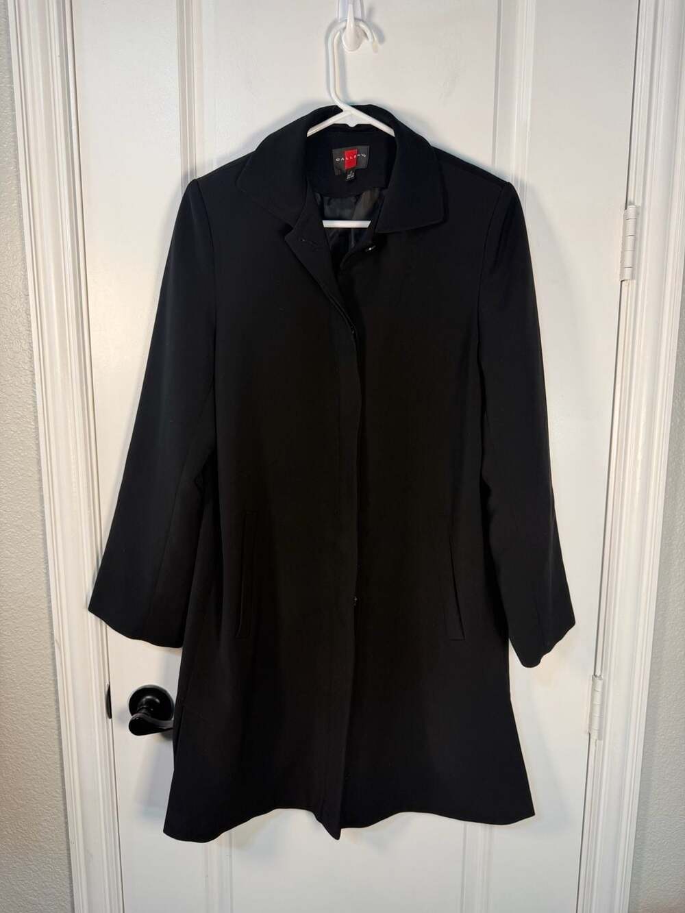 Gallery Black Button-Front Trench Coat Size S